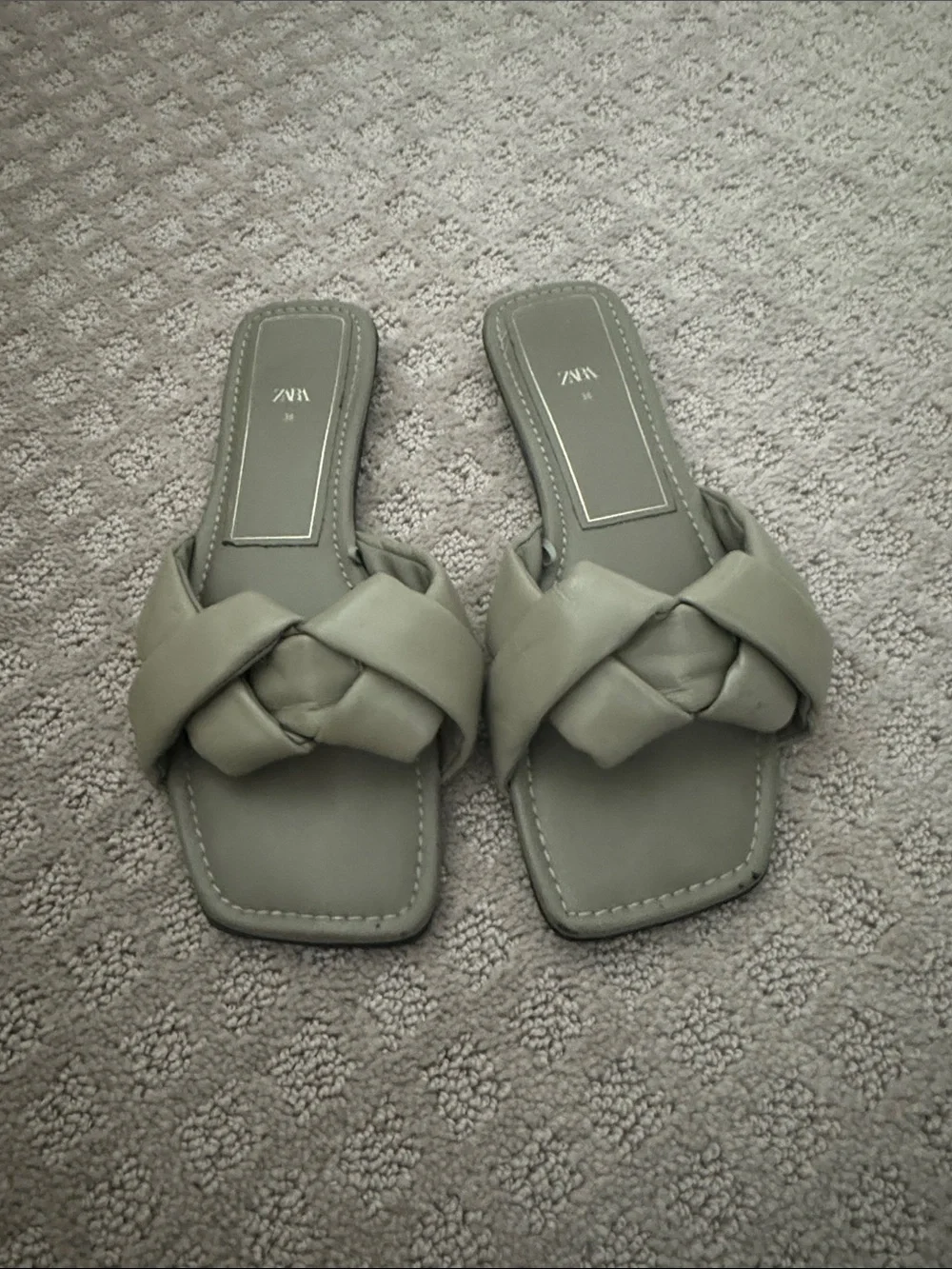 Zara Olive Braided Slide Sandals - Picture 1 of 5
